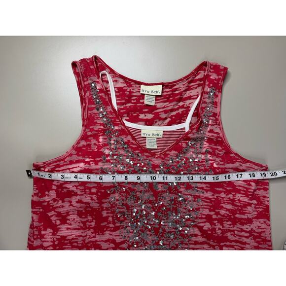 Vintage Y2K Layered Tank Womens L Red Burnout Sequin Stripe Rock Long Length‎ - Picture 12 of 14